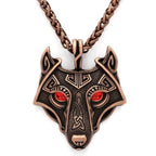 Vikings Wolf Eye Colored Pendant Necklace - Red Eyes / Bronze