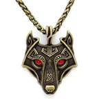 Vikings Wolf Eye Colored Pendant Necklace - Red Eyes / Gold