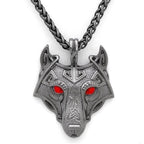 Vikings Wolf Eye Colored Pendant Necklace - Red Eyes / Silver