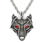 Vikings Wolf Eye Colored Pendant Necklace - Red Eyes / Stainless Steel