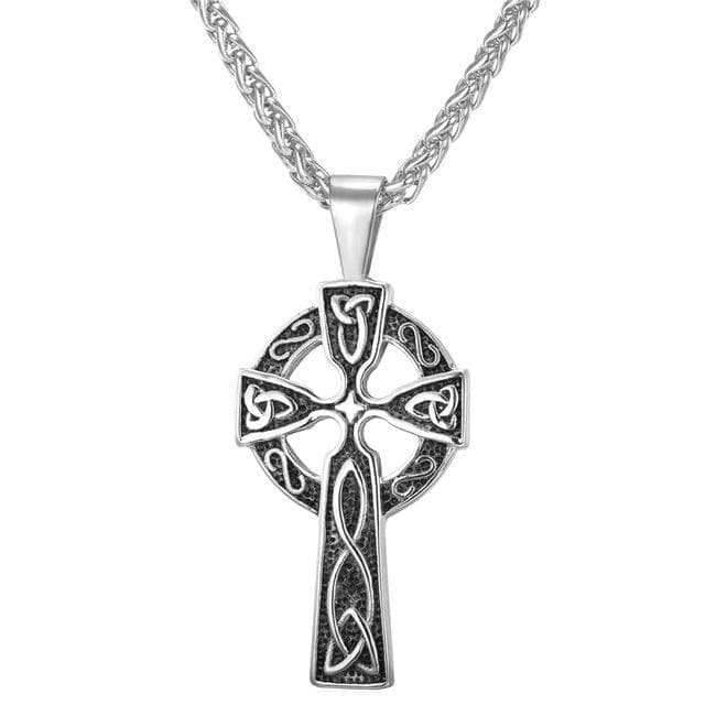 Celtic Triquetra Irish Cross Stainless Steel Pendant Necklace - Silver