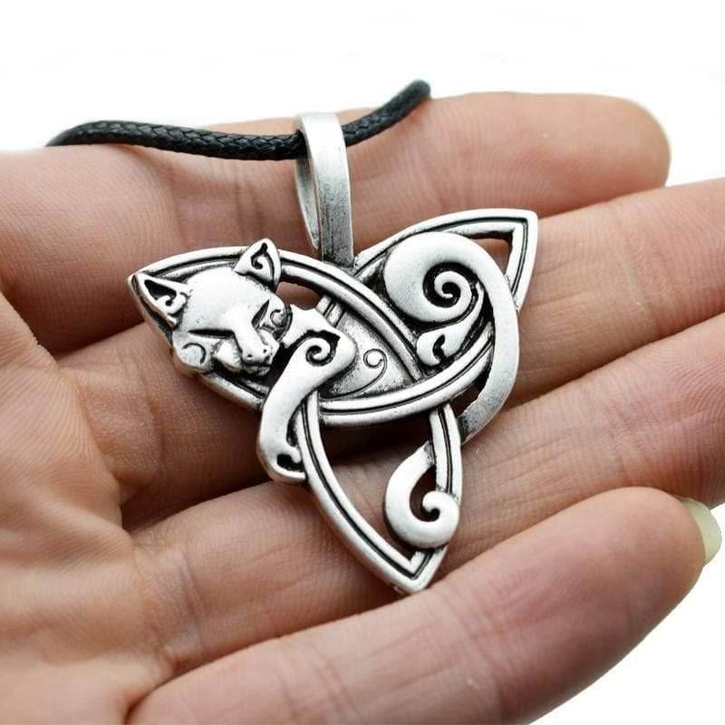 Ancient Treasures' Celtic Cat on Triquetra Stainless Steel Necklace - 