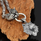 Vikings Geri & Freki Fenrir's Head Stainless Steel Necklace - 50 CM / 20 INCHES