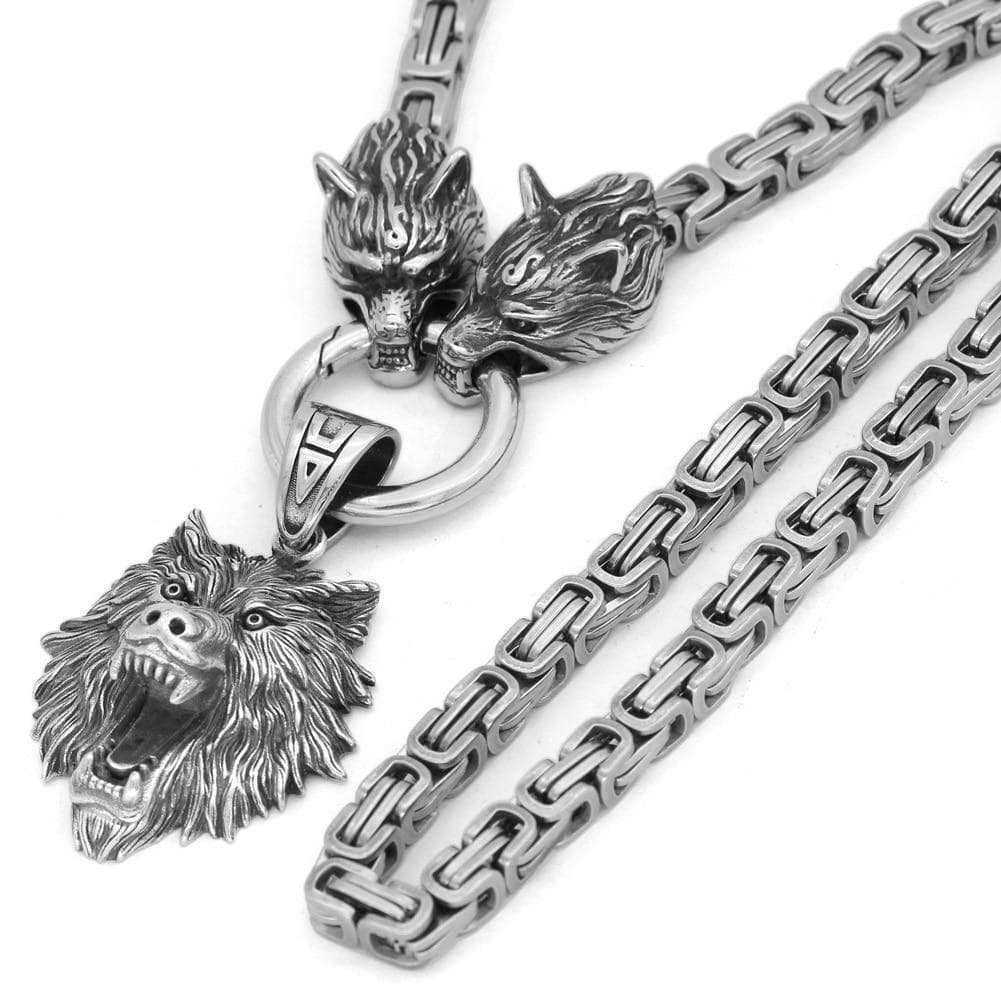 Vikings Geri & Freki Fenrir's Head Stainless Steel Necklace - 50 CM / 20 INCHES