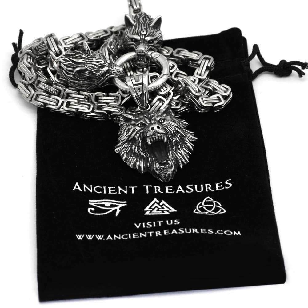 Vikings Geri & Freki Fenrir's Head Stainless Steel Necklace - 50 CM / 20 INCHES