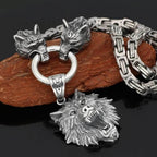 Vikings Geri & Freki Fenrir's Head Stainless Steel Necklace - 50 CM / 20 INCHES