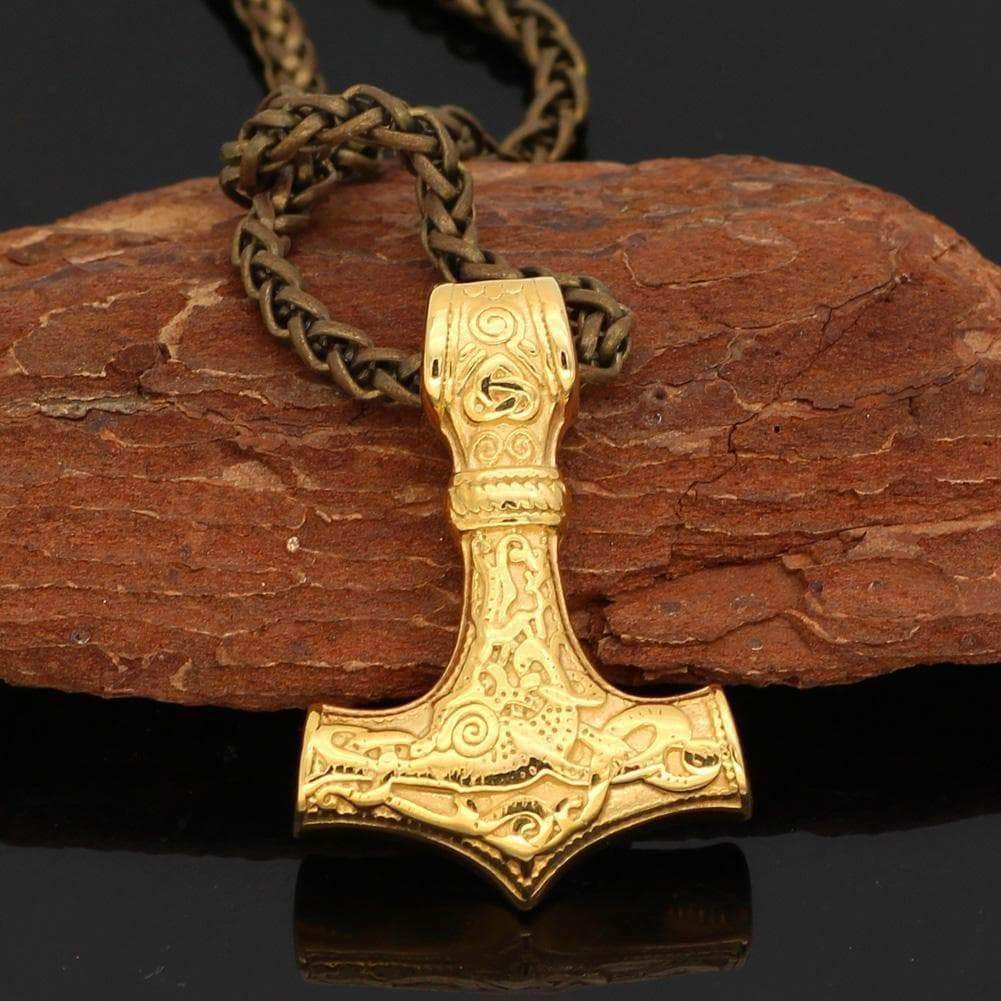 Vikings Golden Mjolnir Stainless Steel Necklace - Only Pendant