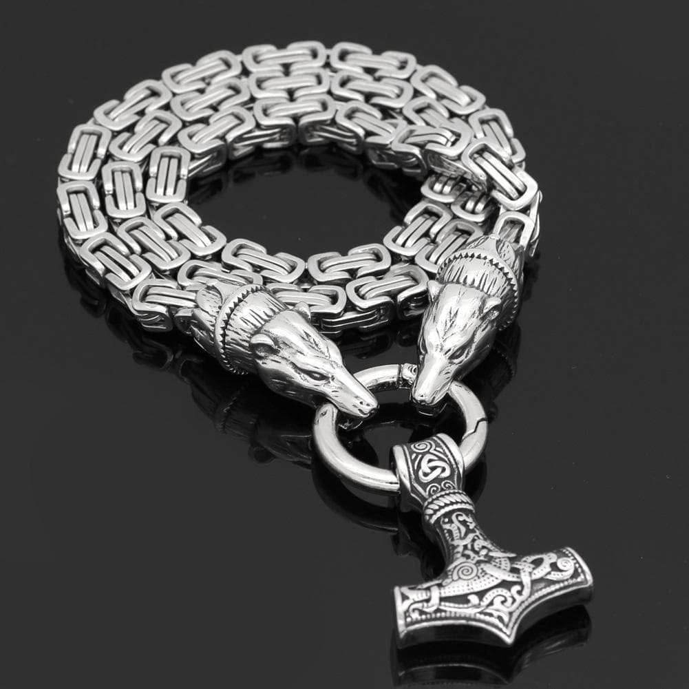 Vikings Geri & Freki Mjolnir King’s Chain Stainless Steel Necklace - 50 CM / 20 INCHES