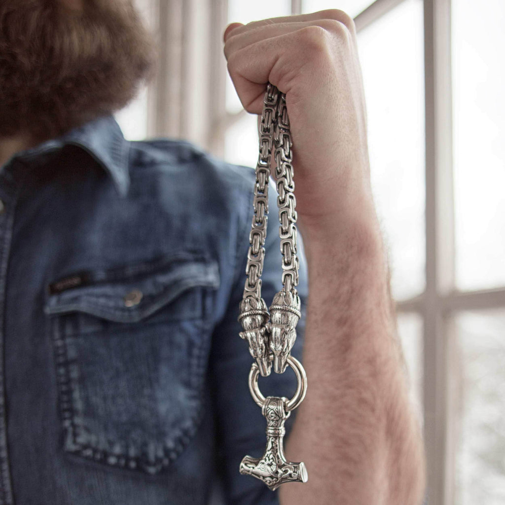 Vikings Geri & Freki Mjolnir King’s Chain Stainless Steel Necklace - 50 CM / 20 INCHES