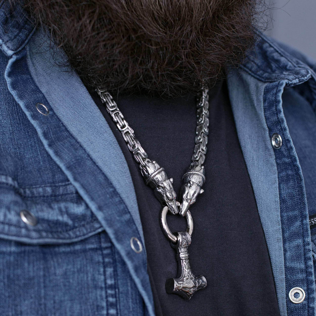 Vikings Geri & Freki Mjolnir King’s Chain Stainless Steel Necklace - 50 CM / 20 INCHES