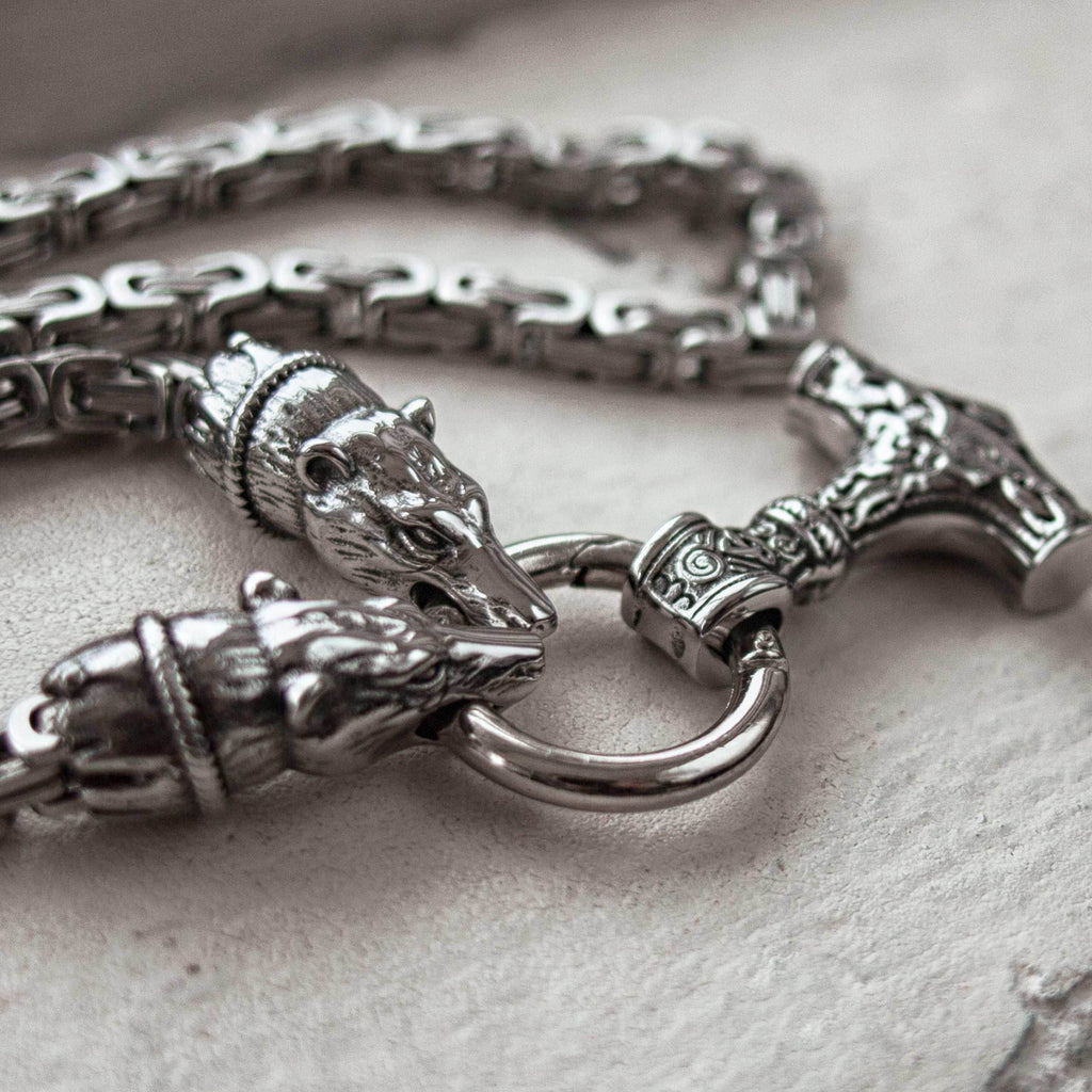 Vikings Geri & Freki Mjolnir King’s Chain Stainless Steel Necklace - 50 CM / 20 INCHES
