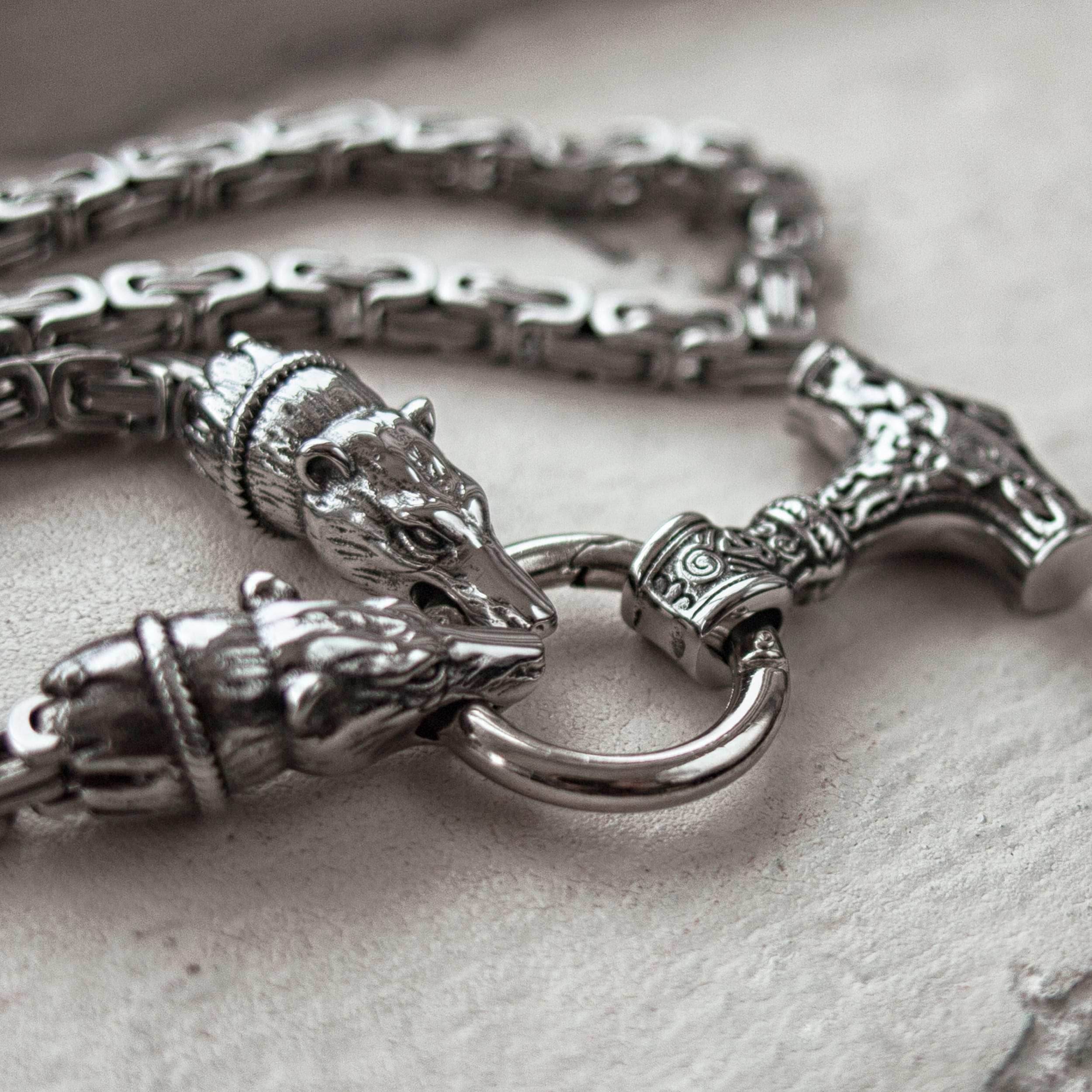 Vikings Geri & Freki Mjolnir King’s Chain Stainless Steel Necklace - 50 CM / 20 INCHES