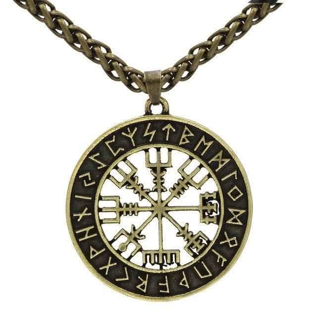 Vikings Vegvisir Stainless Steel Pendant Necklace - Leather Cord / Silver