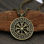 Vikings Vegvisir Stainless Steel Pendant Necklace - Leather Cord / Silver