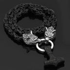 Vikings Wolf Head Mjolnir King Chain Stainless Steel Necklace - 50CM / 20 Inches