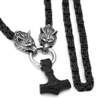 Vikings Wolf Head Mjolnir King Chain Stainless Steel Necklace - 50CM / 20 Inches