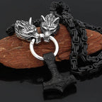Vikings Wolf Head Mjolnir King Chain Stainless Steel Necklace - 50CM / 20 Inches