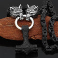 Vikings Wolf Head Mjolnir King Chain Stainless Steel Necklace - 50CM / 20 Inches