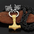 Vikings Wolf Head Mjolnir King Chain Stainless Steel Necklace - 50 CM / 20 Inches