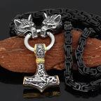 Vikings Wolf Head Black King Chain Mjolnir Stainless Steel Necklace - 50CM / 20 Inches