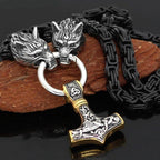 Vikings Wolf Head Black King Chain Mjolnir Stainless Steel Necklace - 50CM / 20 Inches
