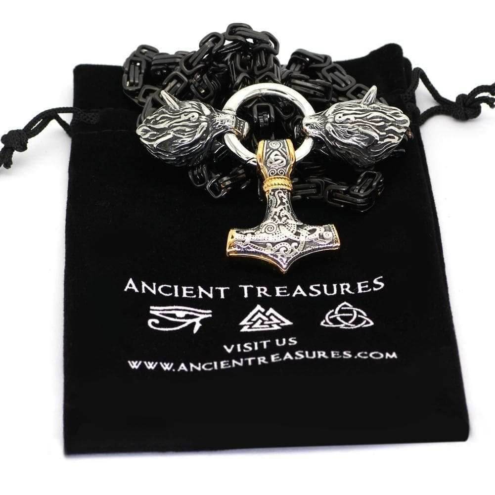 Vikings Wolf Head Black King Chain Mjolnir Stainless Steel Necklace - 50CM / 20 Inches