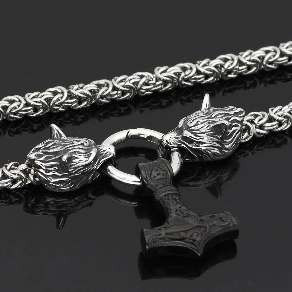 Vikings Wolf Head Mjolnir King Chain Stainless Steel Necklace - 50CM / 20 Inches