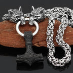 Vikings Wolf Head Mjolnir King Chain Stainless Steel Necklace - 50CM / 20 Inches