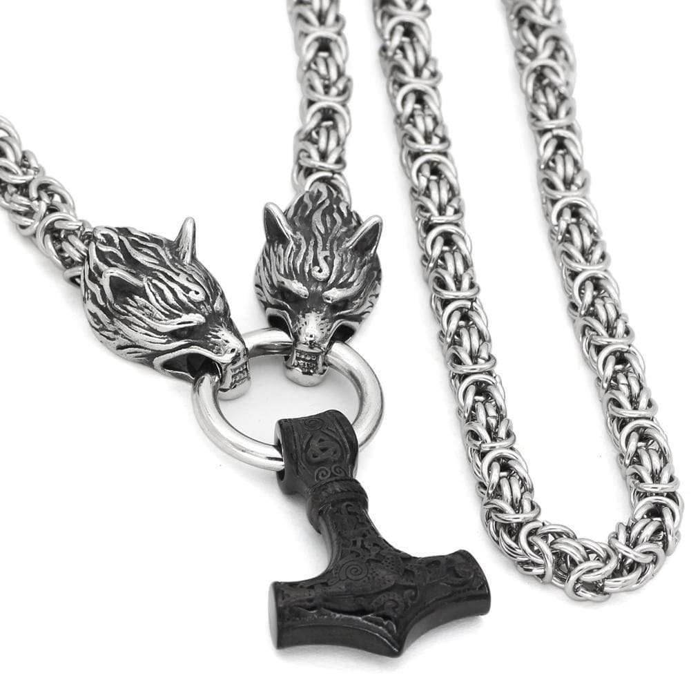 Vikings Wolf Head Mjolnir King Chain Stainless Steel Necklace - 50CM / 20 Inches