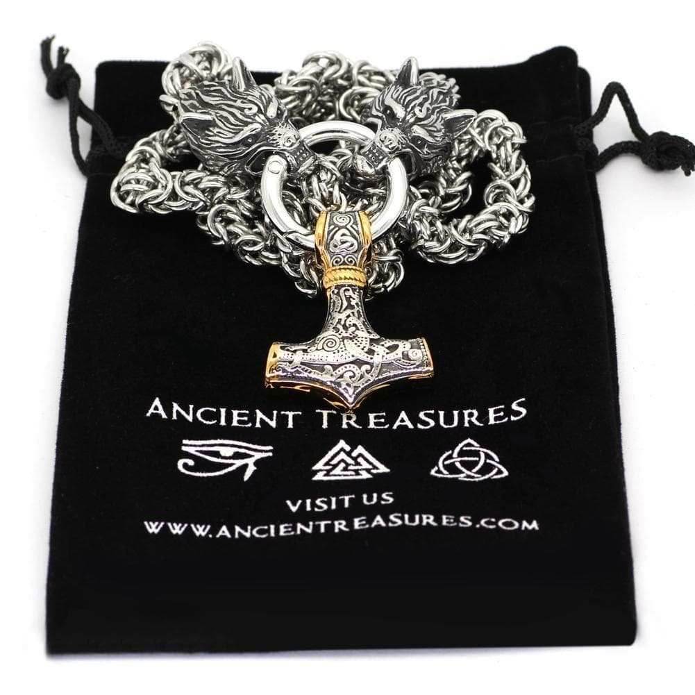 Vikings Wolf Head Mjolnir King Chain Stainless Steel Necklace - 50CM / 20 Inches