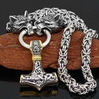 Vikings Wolf Head Mjolnir King Chain Stainless Steel Necklace - 50CM / 20 Inches