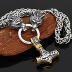 Vikings Wolf Head Mjolnir King Chain Stainless Steel Necklace - 50CM / 20 Inches