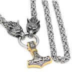 Vikings Wolf Head Mjolnir King Chain Stainless Steel Necklace - 50CM / 20 Inches