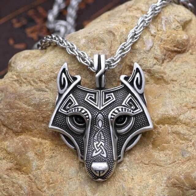 Viking Wolf Head Necklace - Antique Silver Plated