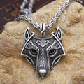 Viking Wolf Head Necklace - Antique Silver Plated
