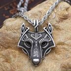 Viking Wolf Head Necklace - Antique Silver Plated