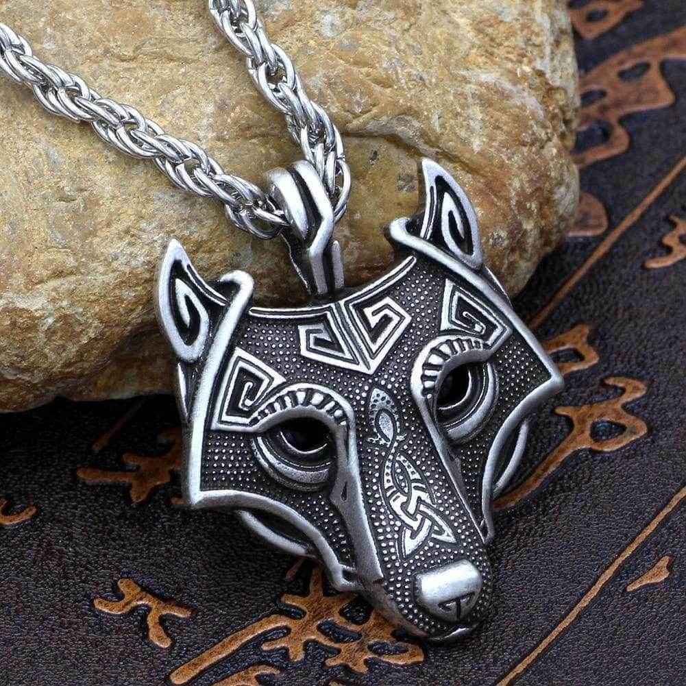 Viking Wolf Head Necklace - Antique Bronze Plated