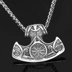 Vikings Axe and Helm of Awe Stainless Steel Necklace - 