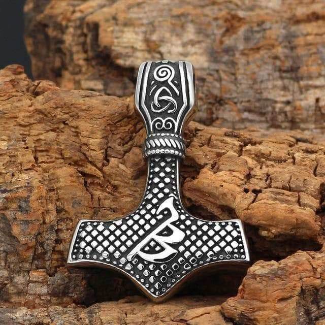 Vikings Mjolnir with Runic Alphabet & Viking Symbols Pendant & Necklace - Silver Plating / Pendant Only