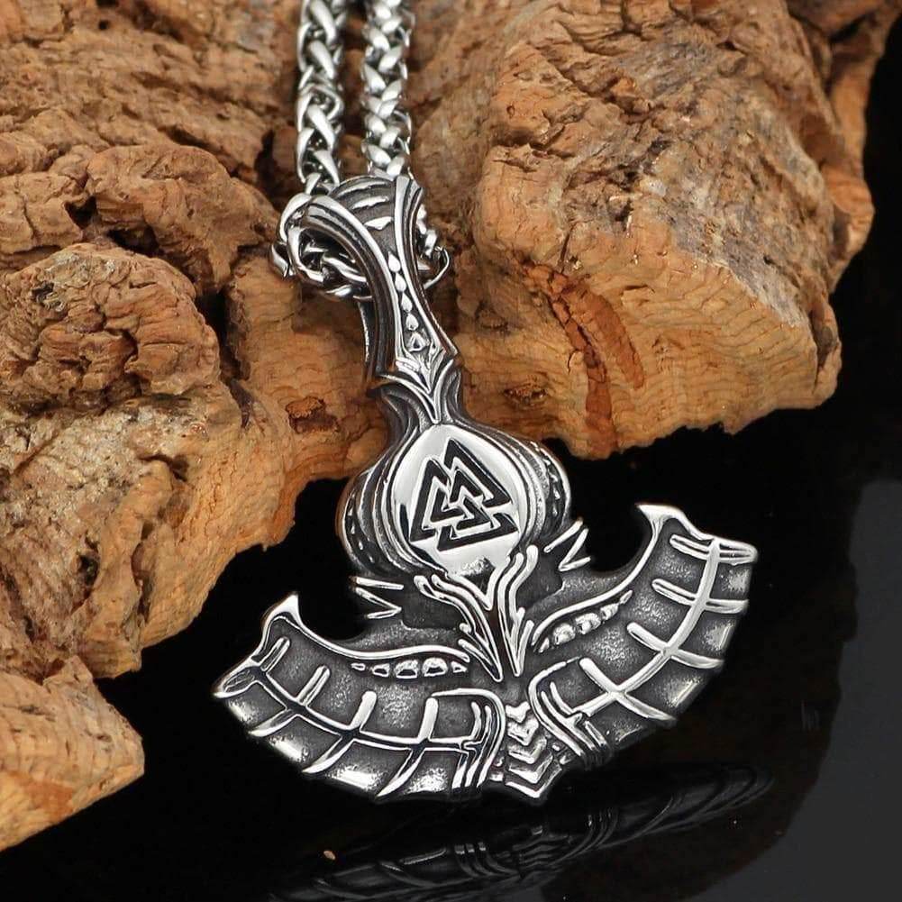 Vikings Mjolnir with Valknut Stainless Steel Pendant & Necklace - Pendant and Necklace