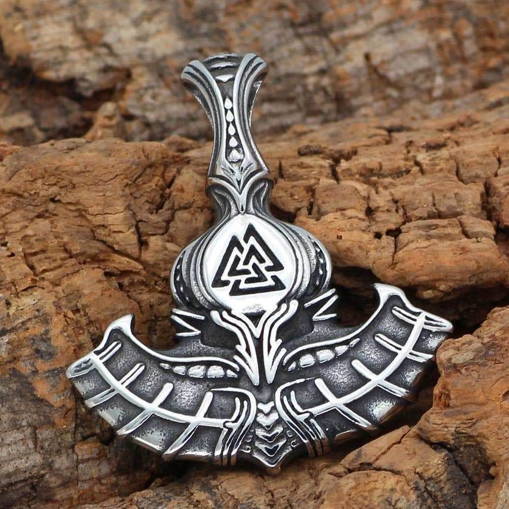 Vikings Mjolnir with Valknut Stainless Steel Pendant & Necklace - Pendant Only