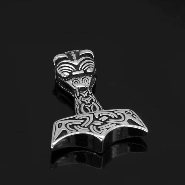 Vikings Raven Thor's Hammer Stainless Steel Necklace - 