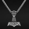 Vikings Raven Thor's Hammer Stainless Steel Necklace - 
