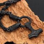 Vikings Skane Thor's Hammer Pendant with Runic King Chain - 50CM