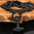 Vikings Skane Thor's Hammer Pendant with Runic King Chain - 50CM