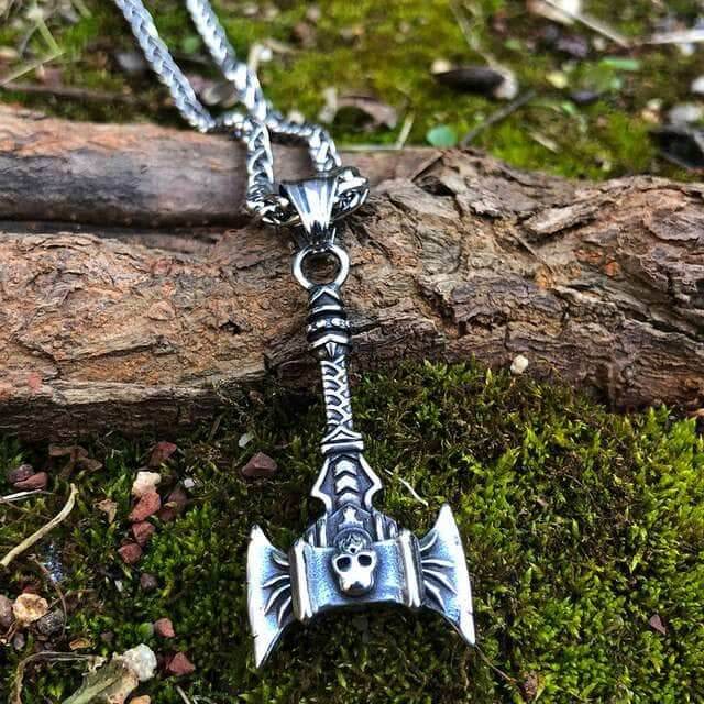 Vikings Skull Axe Stainless Steel Necklace - 