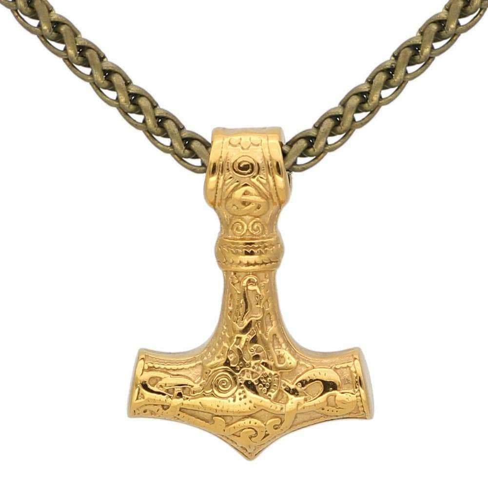 Vikings Golden Mjolnir Stainless Steel Necklace - With Metal Chain