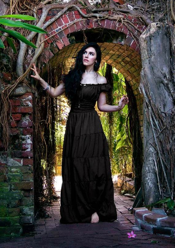 Perfect Hot Weather Renaissance Chemise Bohemian Summer Dress - Black