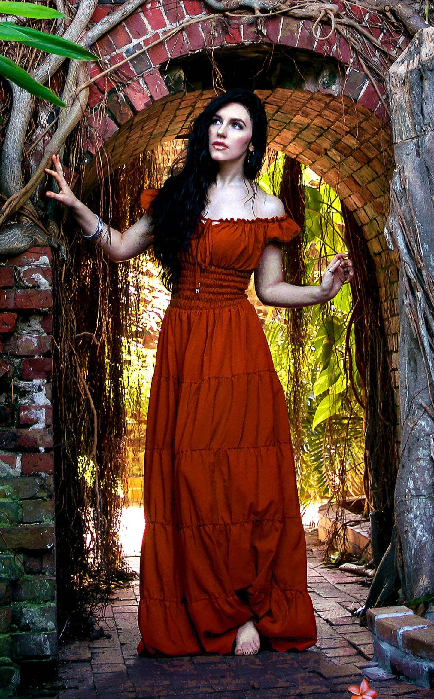 Perfect Hot Weather Renaissance Chemise Bohemian Summer Dress - Burnt Orange