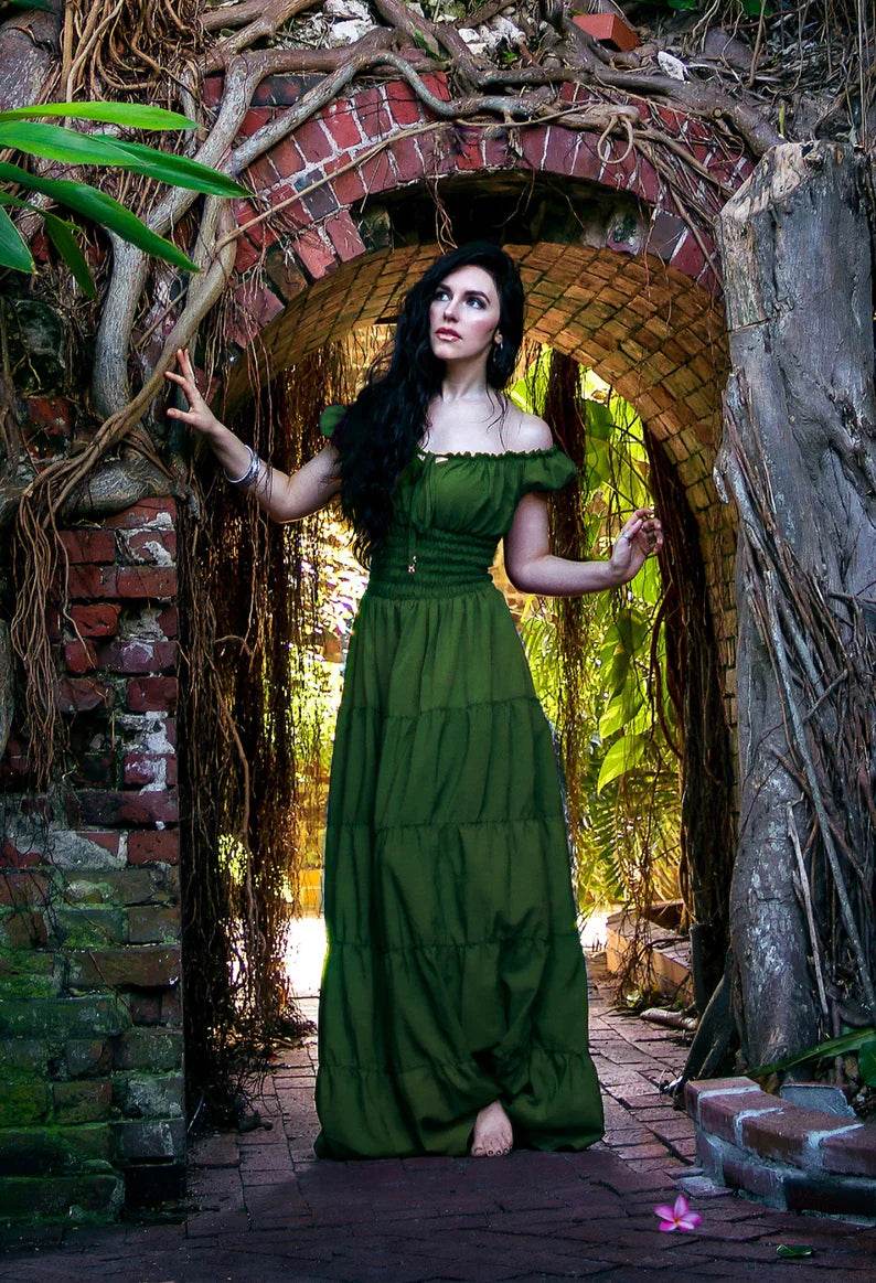 Perfect Hot Weather Renaissance Chemise Bohemian Summer Dress - Hunter